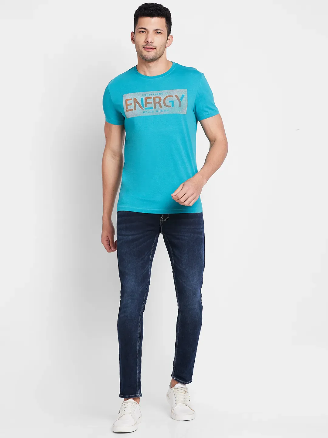 Tile Blue Regular Fit Round Neck Men's T-Shirt by Being Human Clothing - Image 2