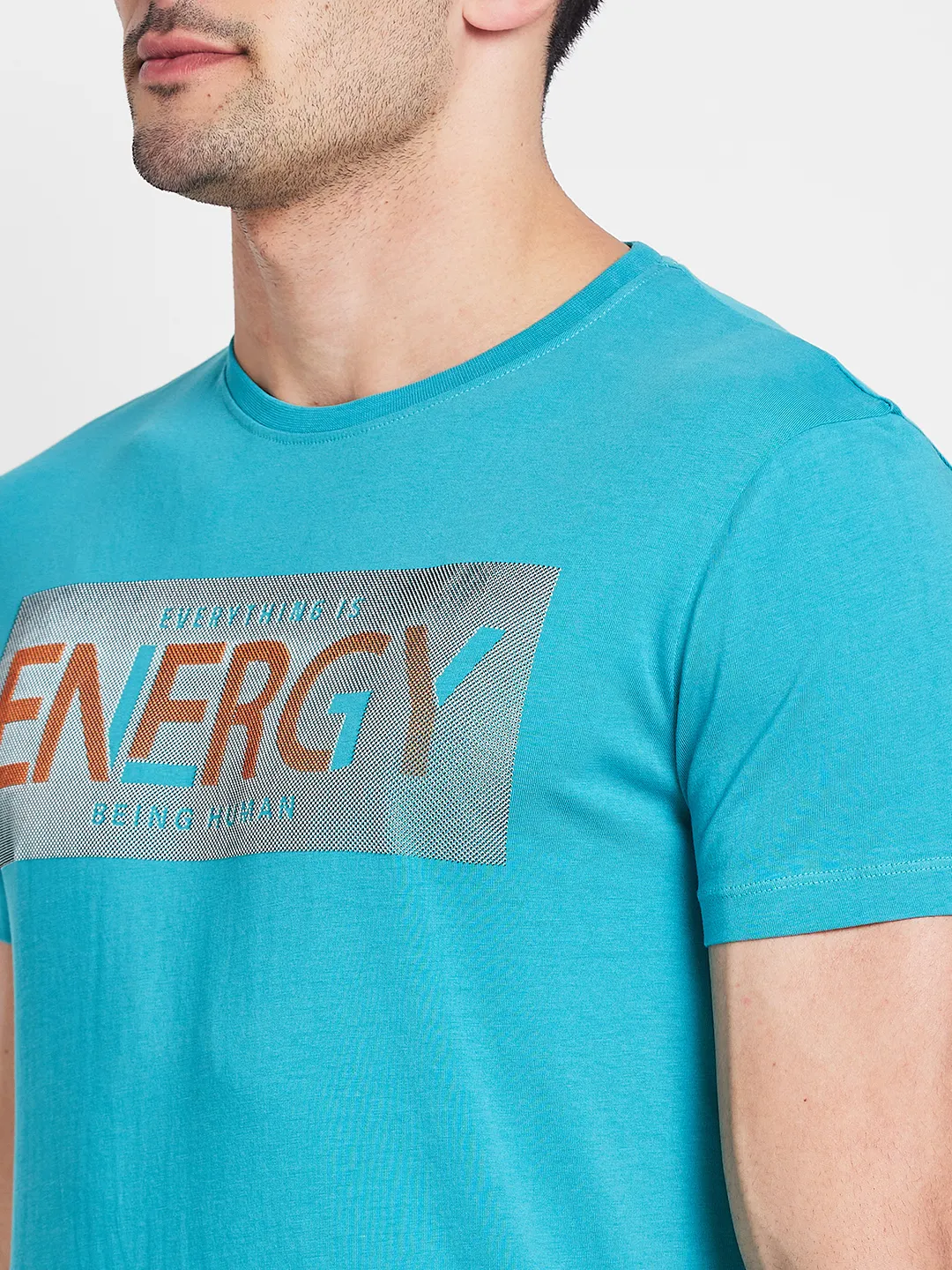 Tile Blue Regular Fit Round Neck Men's T-Shirt by Being Human Clothing - Image 5