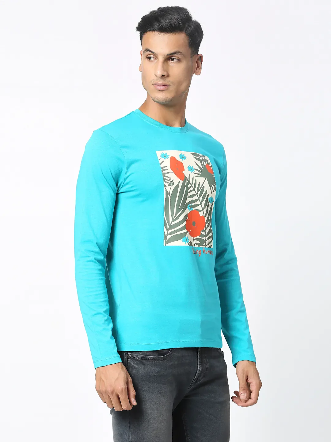 Green Regular Fit Men's Long Sleeves T-Shirt by Being Human Clothing - Image 4