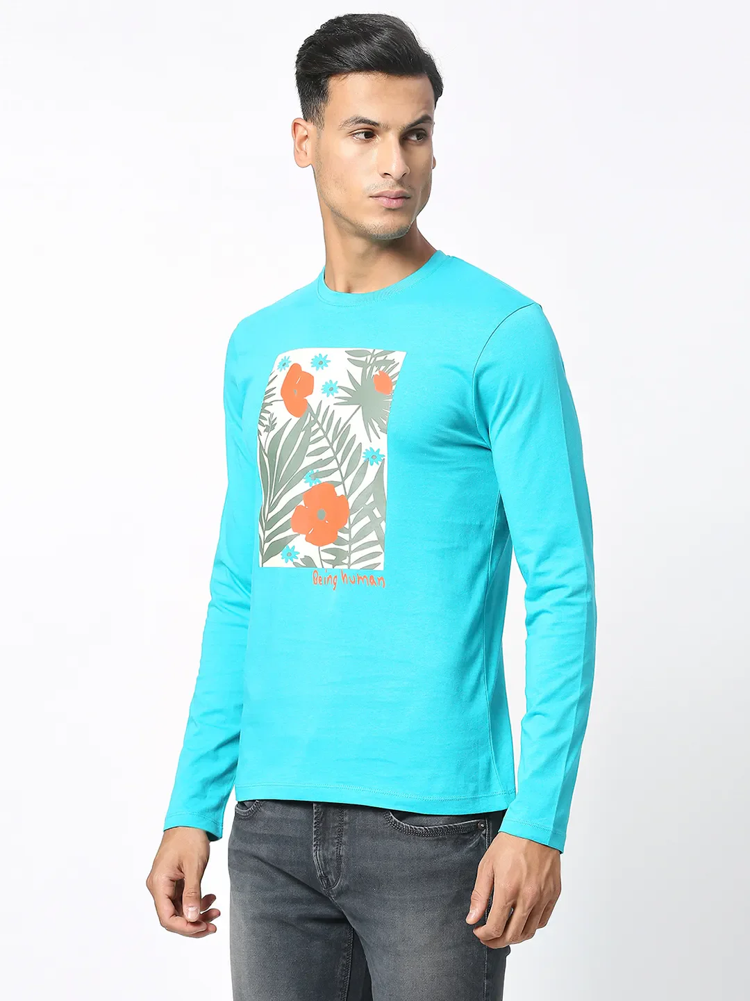 Green Regular Fit Men's Long Sleeves T-Shirt by Being Human Clothing - Image 5
