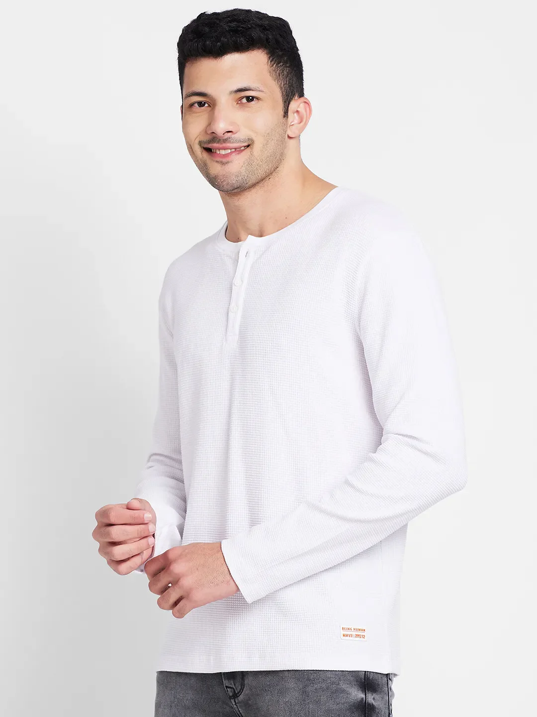 White Regular Fit Men's Long Sleeves T-Shirt by Being Human Clothing - Image 4
