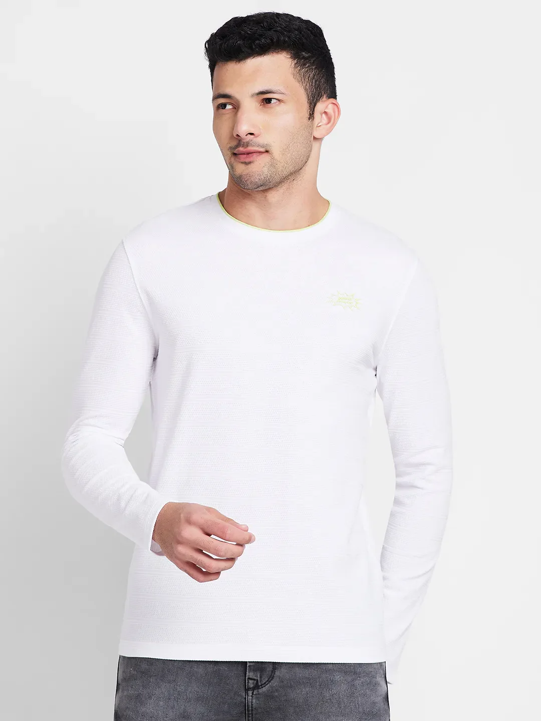 White Regular Fit Men's Long Sleeves T-Shirt by Being Human Clothing