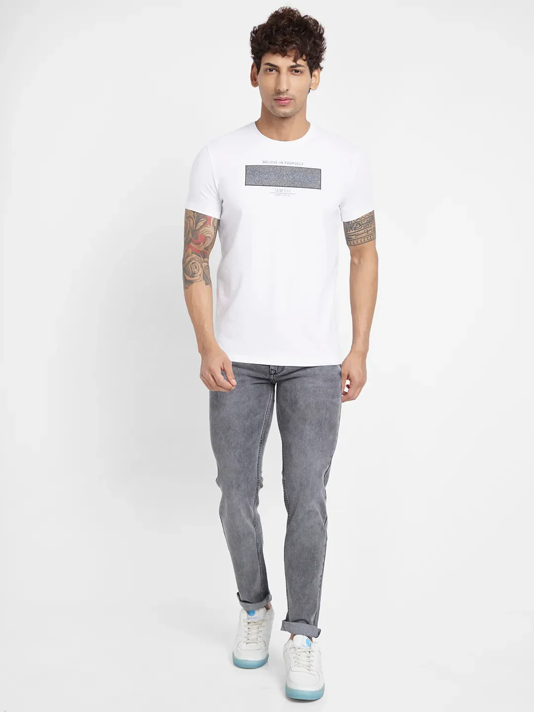 White Regular Fit Round Neck Men's T-Shirt by Being Human Clothing - Image 2