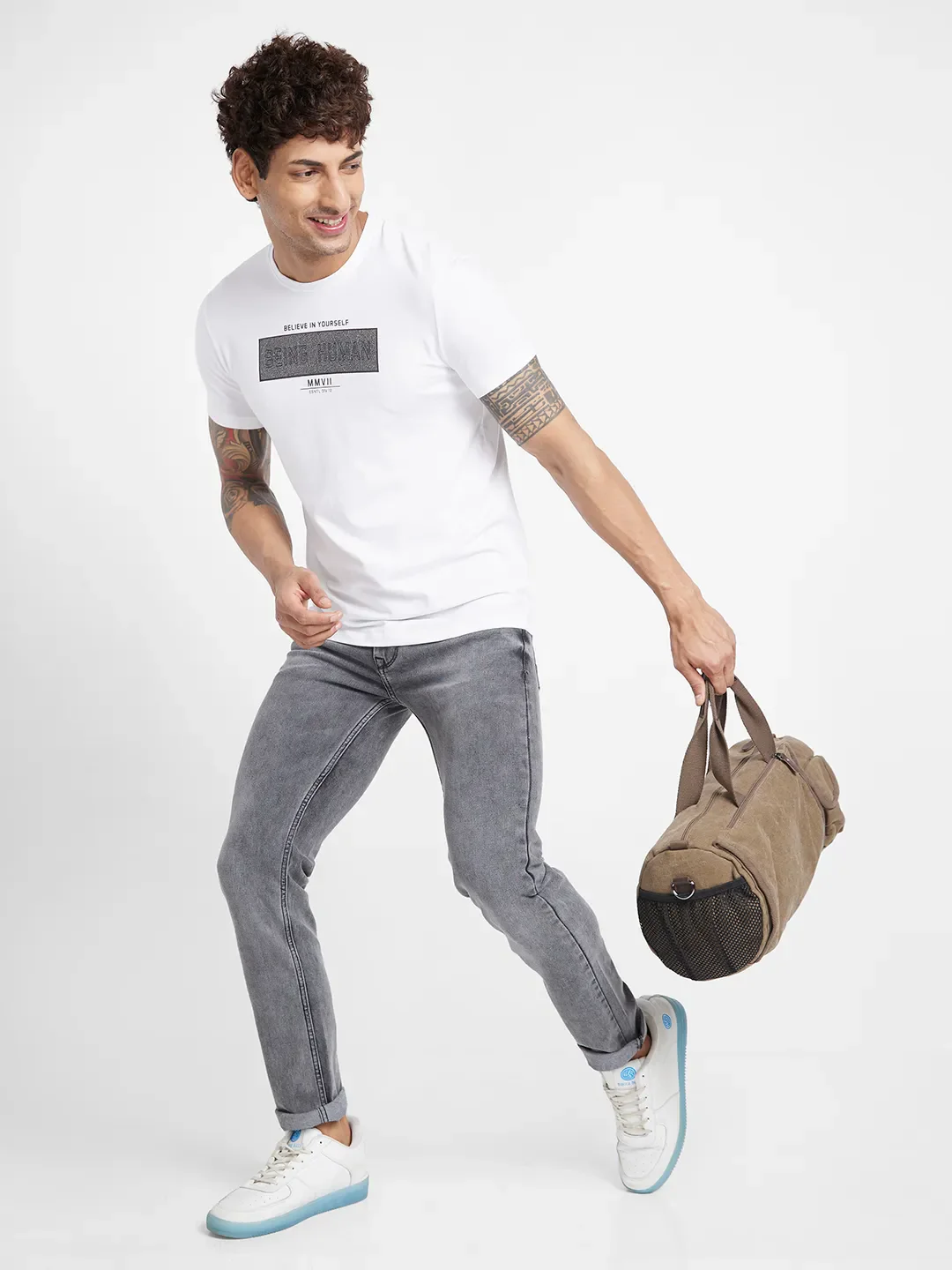 White Regular Fit Round Neck Men's T-Shirt by Being Human Clothing - Image 6