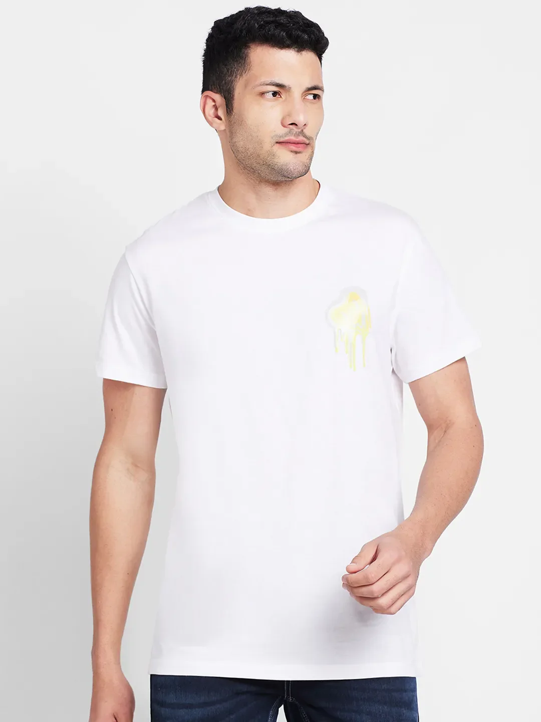 White Regular Fit Round Neck Men's T-Shirt by Being Human Clothing