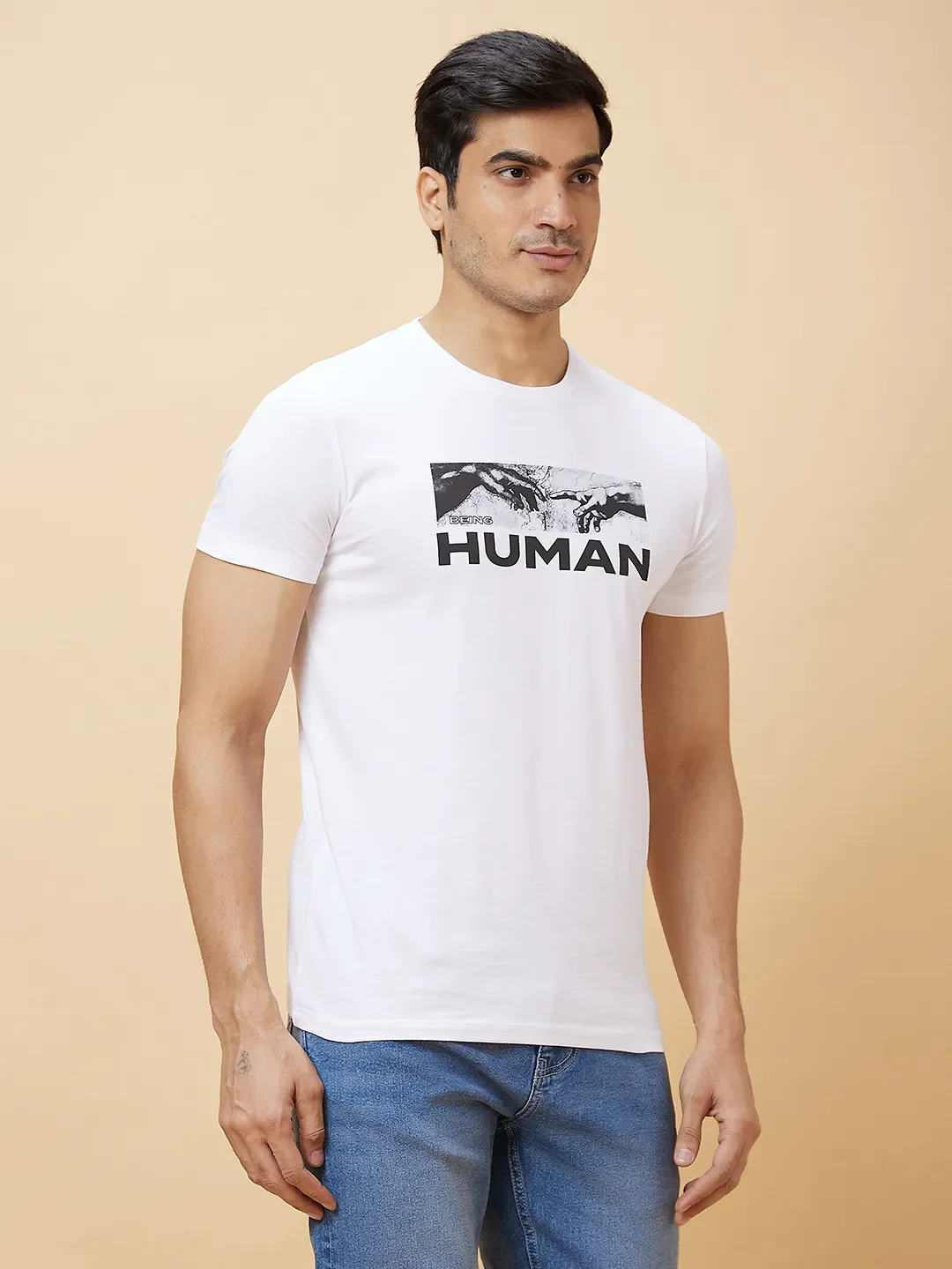 White Regular Fit Men's Short Sleeves T-Shirt by Being Human Clothing - Image 3