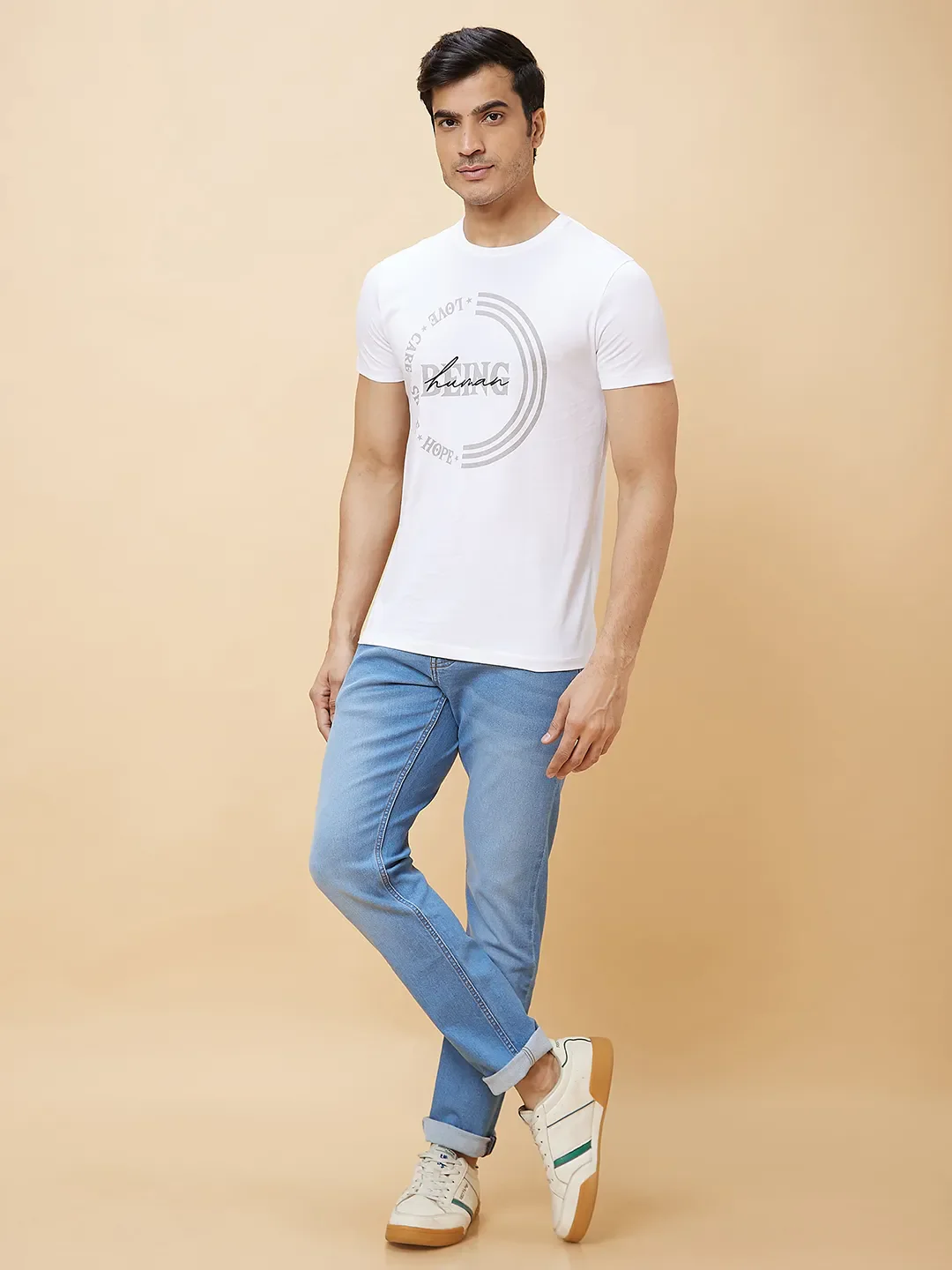 White Regular Fit Men's Short Sleeves T-Shirt by Being Human Clothing - Image 2