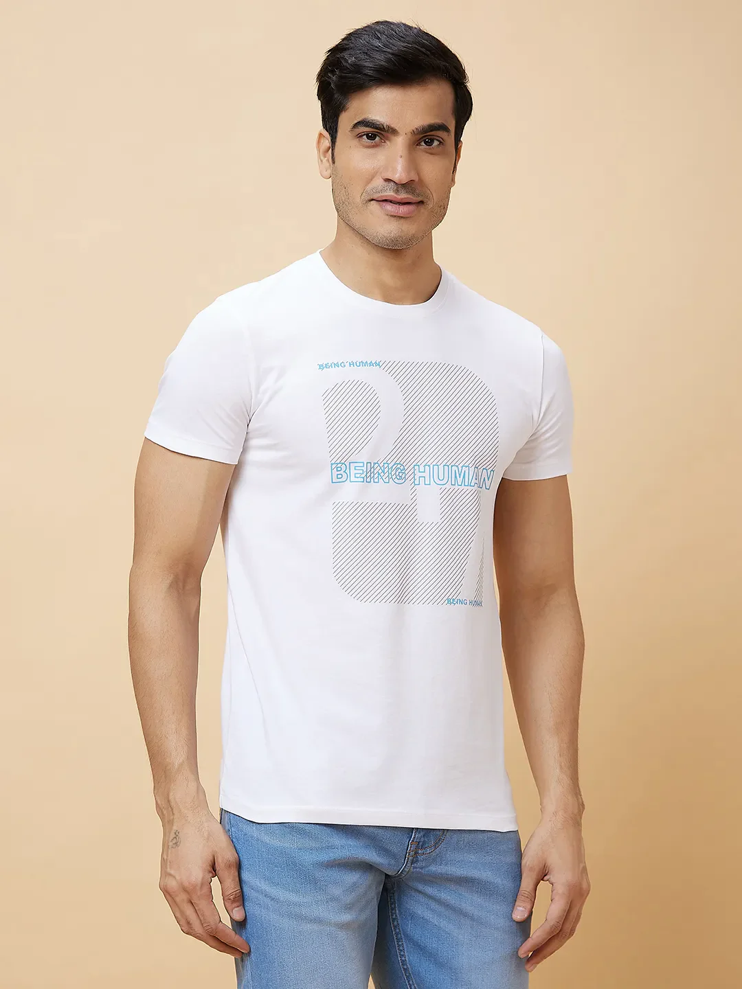 White Regular Fit Men's Short Sleeves T-Shirt by Being Human Clothing - Image 3