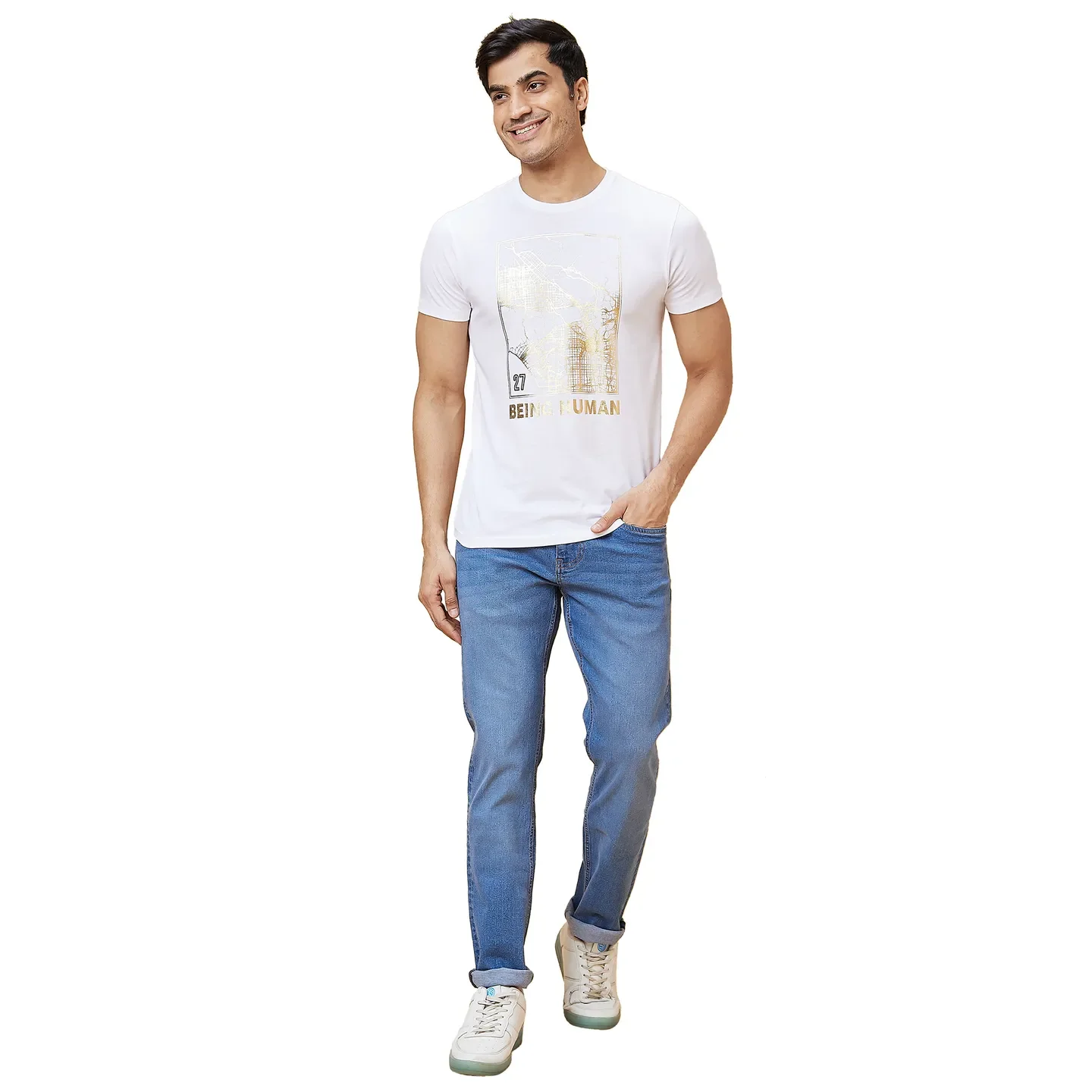 White Regular Fit Men's Short Sleeves T-Shirt by Being Human Clothing - Image 2