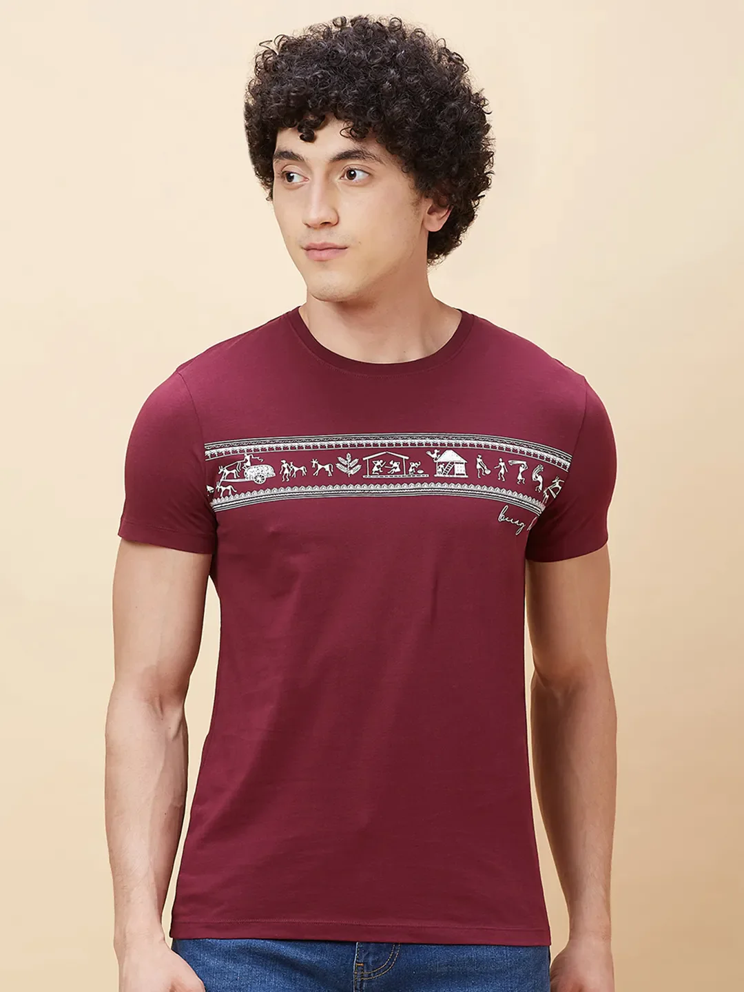 Red Regular Fit Men's Short Sleeves T-Shirt by Being Human Clothing