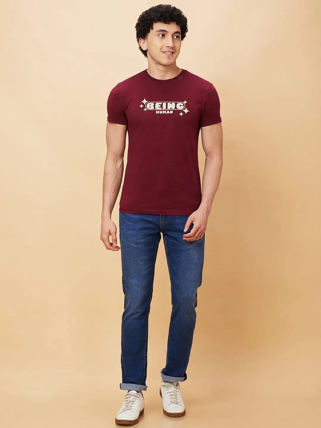 Red Regular Fit Men's Short Sleeves T-Shirt by Being Human Clothing - Image 2