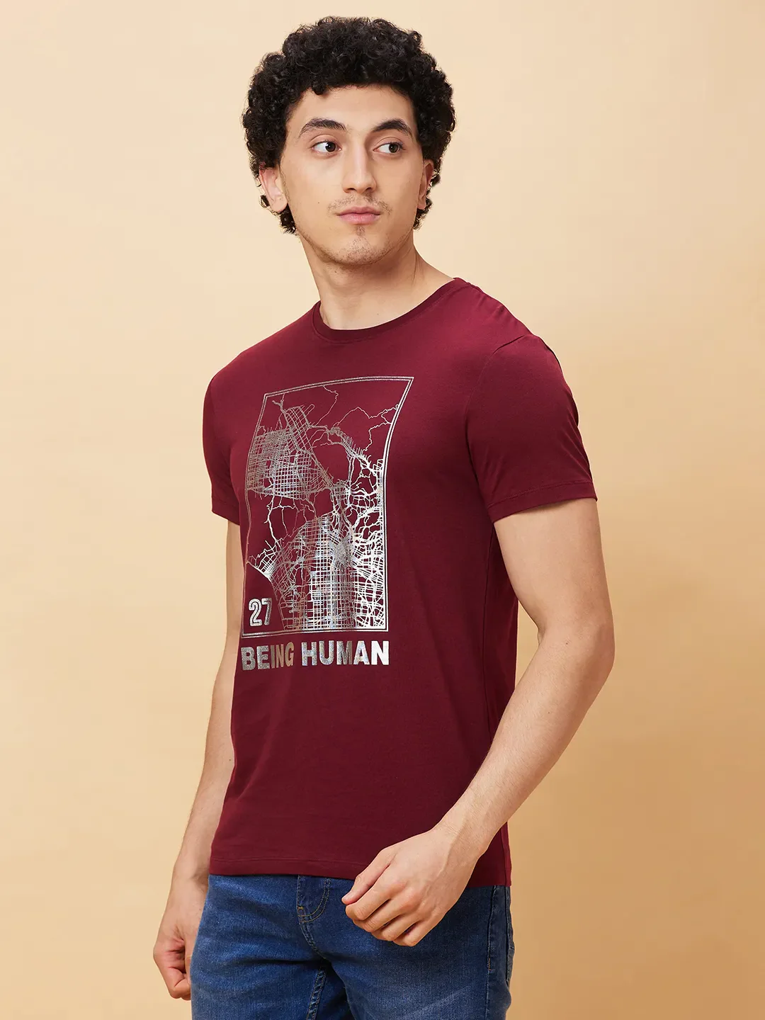 Red Regular Fit Men's Short Sleeves T-Shirt by Being Human Clothing - Image 4
