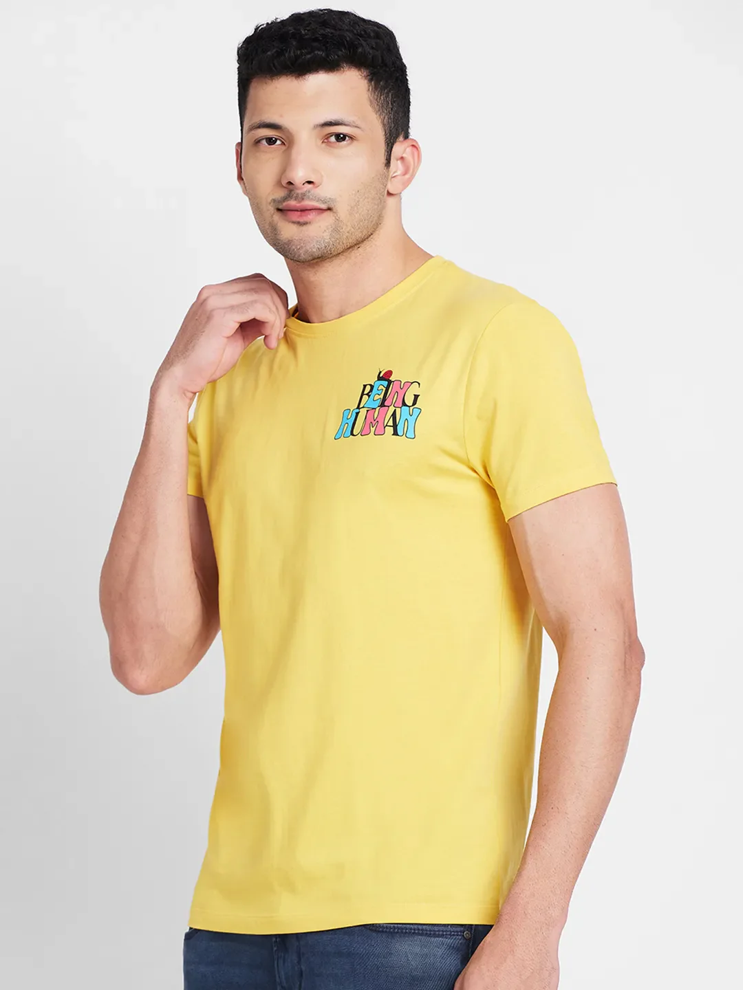 Yellow Regular Fit Round Neck Men's T-Shirt by Being Human Clothing - Image 4