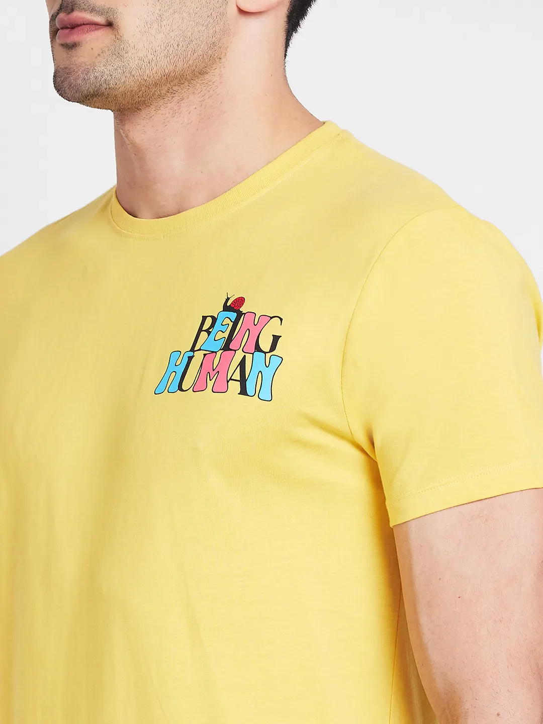 Yellow Regular Fit Round Neck Men's T-Shirt by Being Human Clothing - Image 5