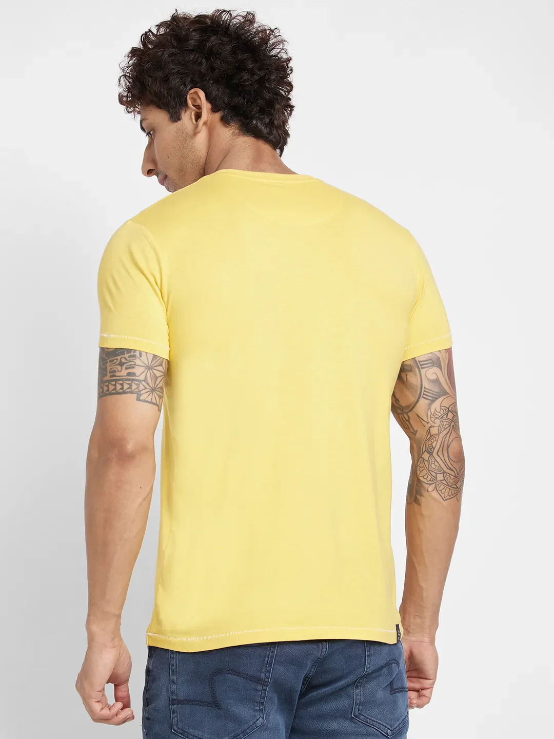 Yellow Regular Fit Round Neck Men's T-Shirt by Being Human Clothing - Image 4