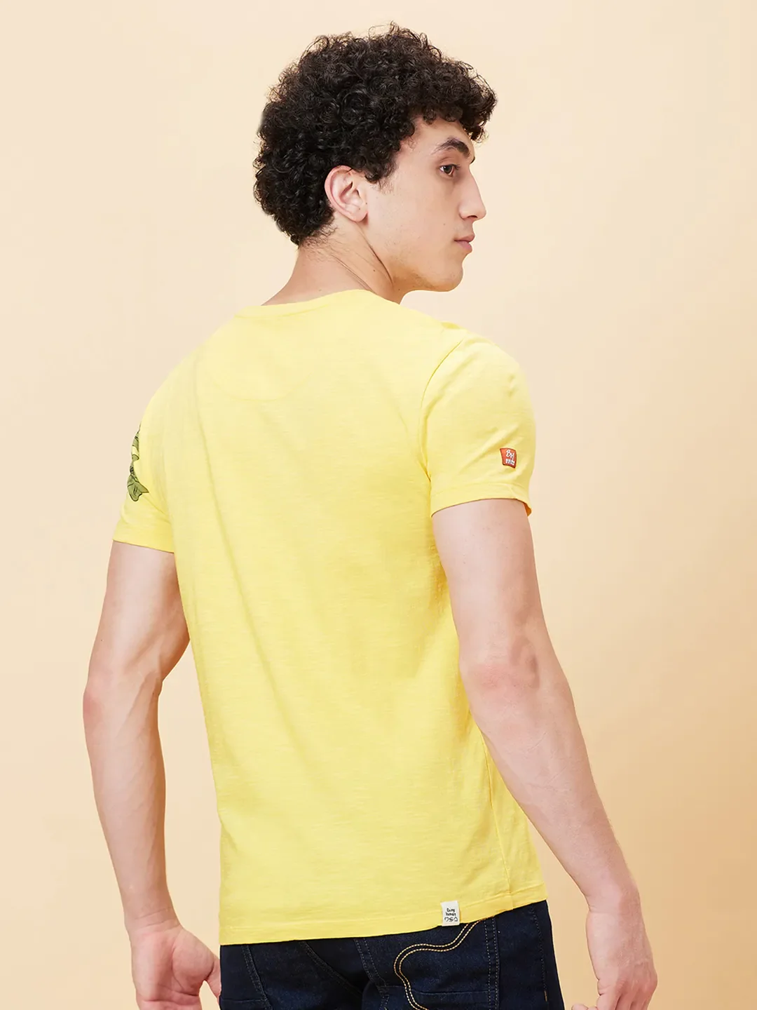Yellow Regular Fit Men's Short Sleeves T-Shirt by Being Human Clothing - Image 3