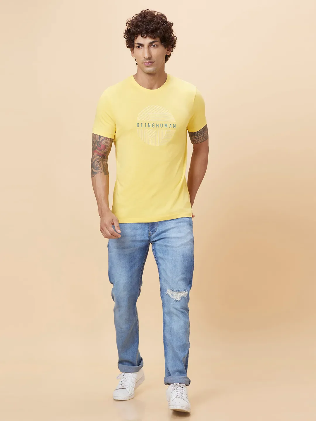 Yellow Regular Fit Men's Short Sleeves T-Shirt by Being Human Clothing - Image 2