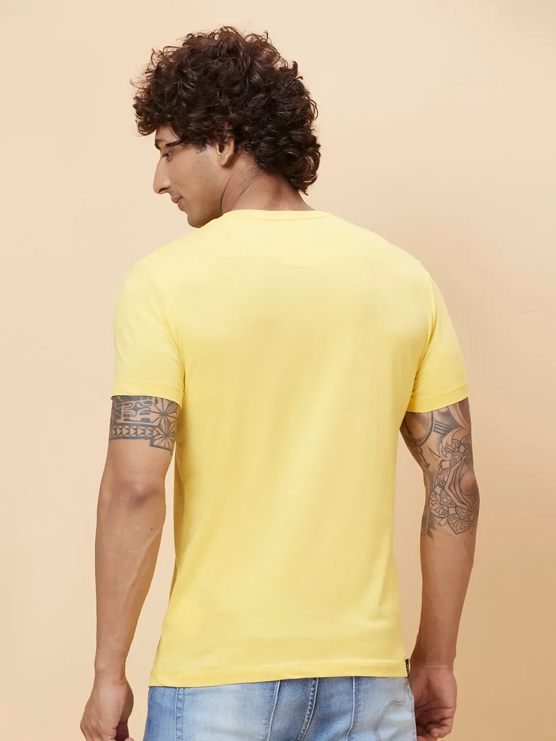 Yellow Regular Fit Men's Short Sleeves T-Shirt by Being Human Clothing - Image 3