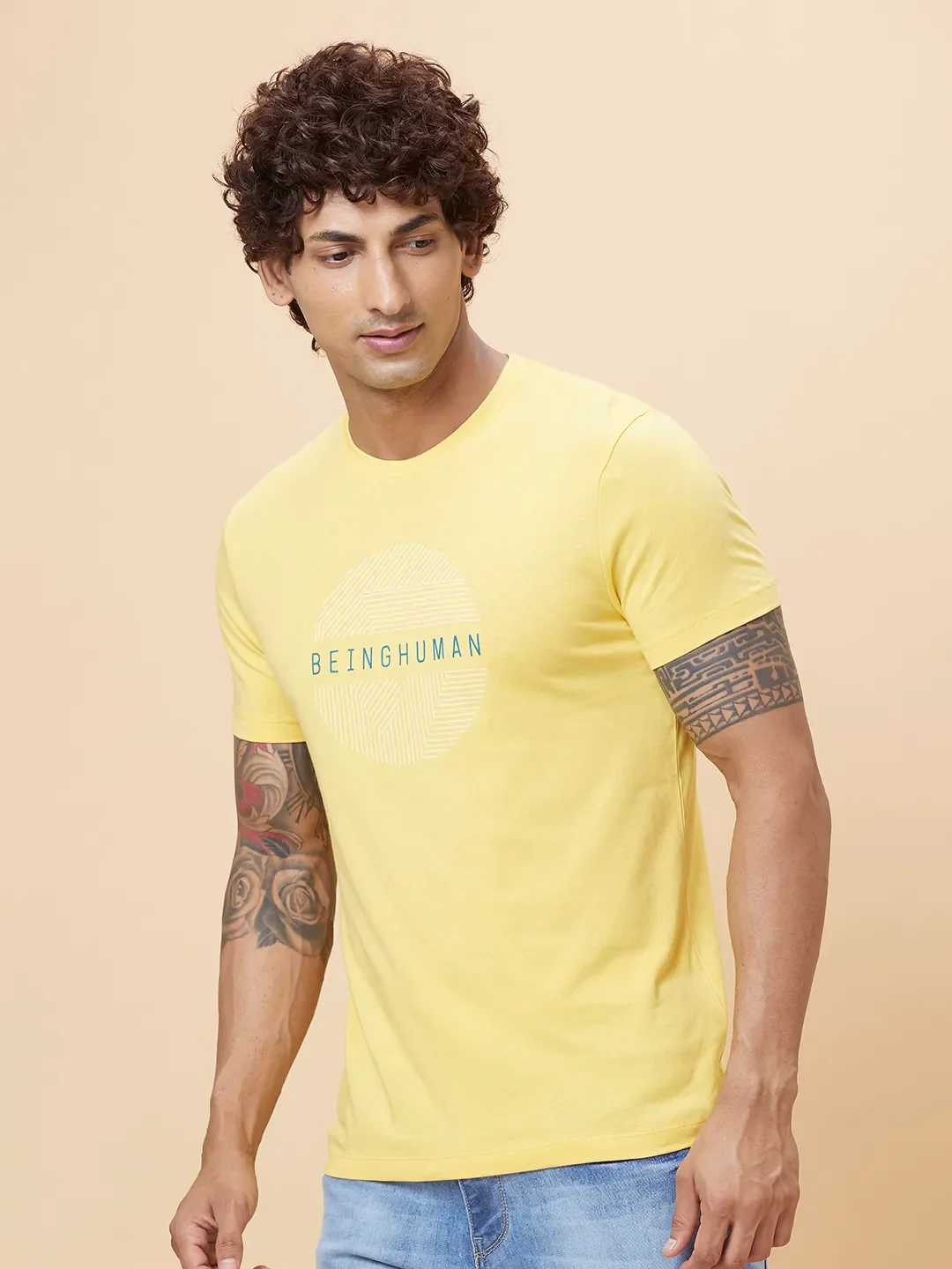 Yellow Regular Fit Men's Short Sleeves T-Shirt by Being Human Clothing - Image 4