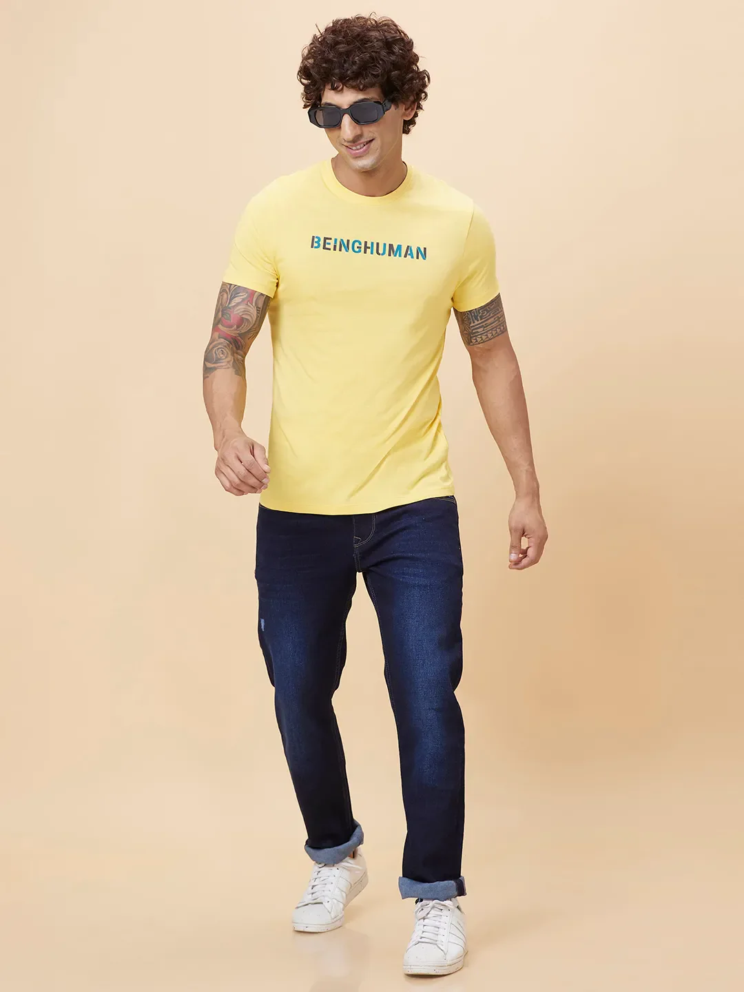 Yellow Regular Fit Men's Short Sleeves T-Shirt by Being Human Clothing - Image 6