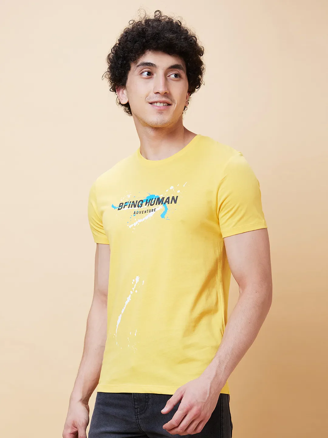 Yellow Regular Fit Men's Short Sleeves T-Shirt by Being Human Clothing - Image 4