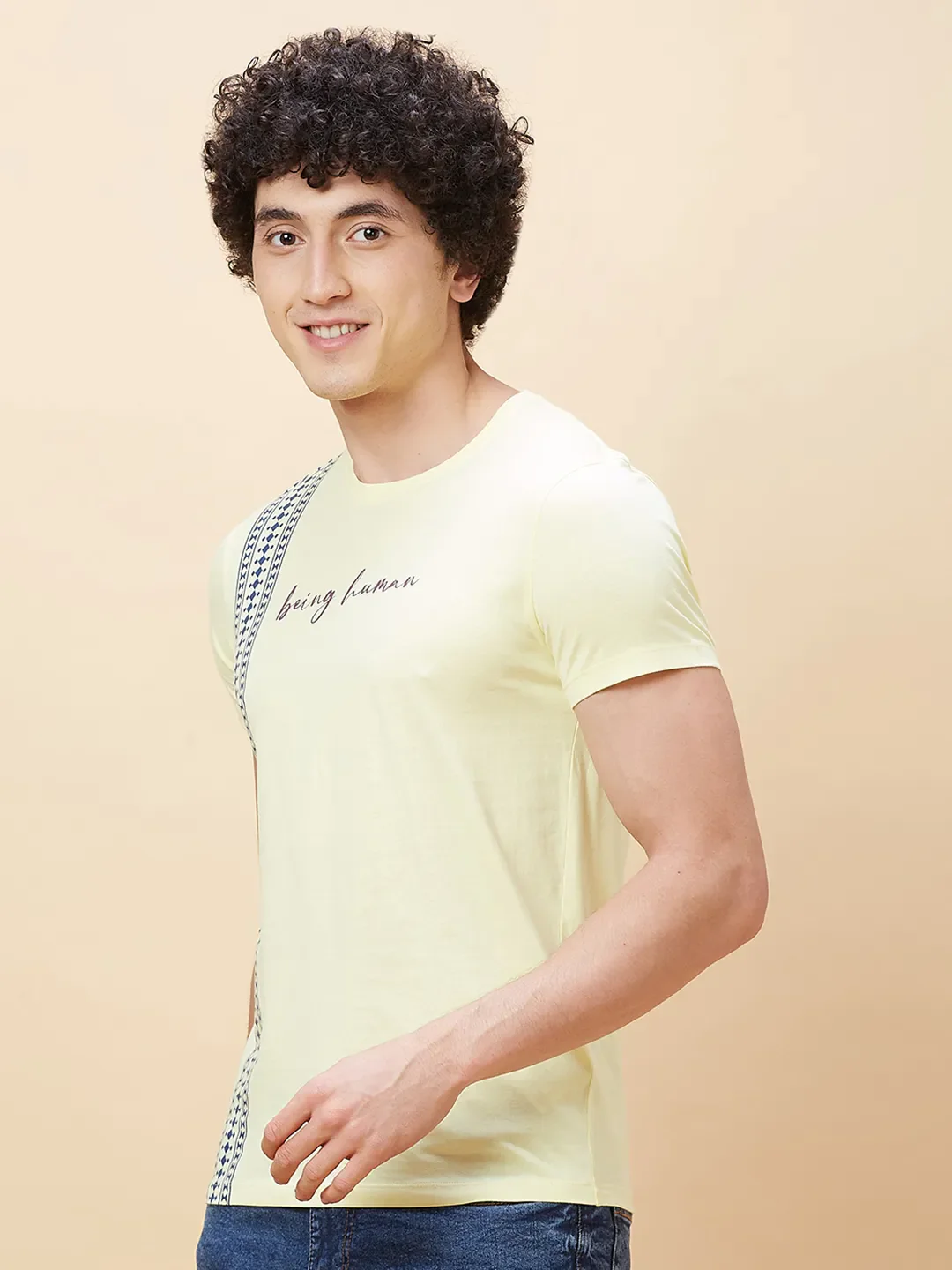 Yellow Regular Fit Men's Short Sleeves T-Shirt by Being Human Clothing - Image 4