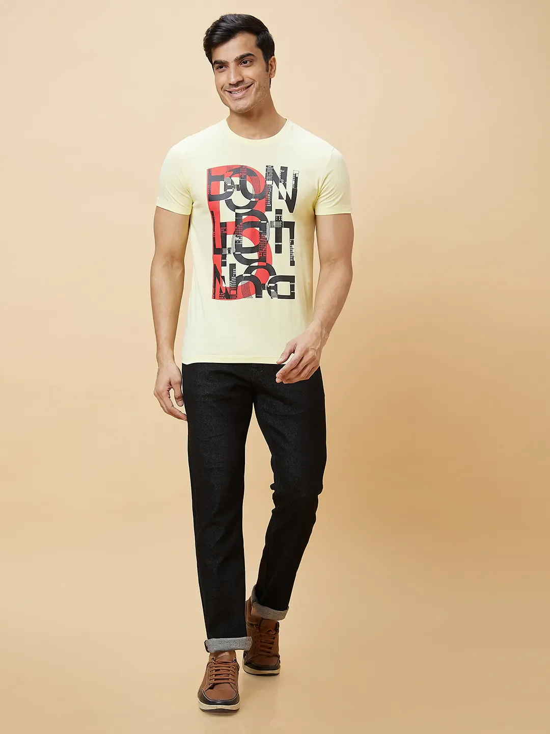 Yellow Regular Fit Round Neck Men's T-Shirt by Being Human Clothing - Image 2