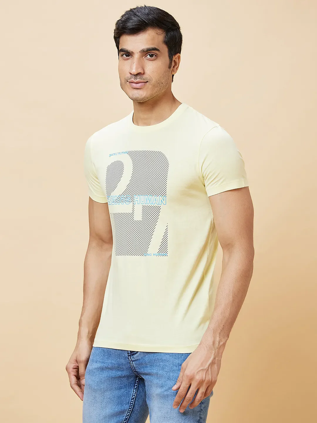 Yellow Regular Fit Men's Short Sleeves T-Shirt by Being Human Clothing - Image 2