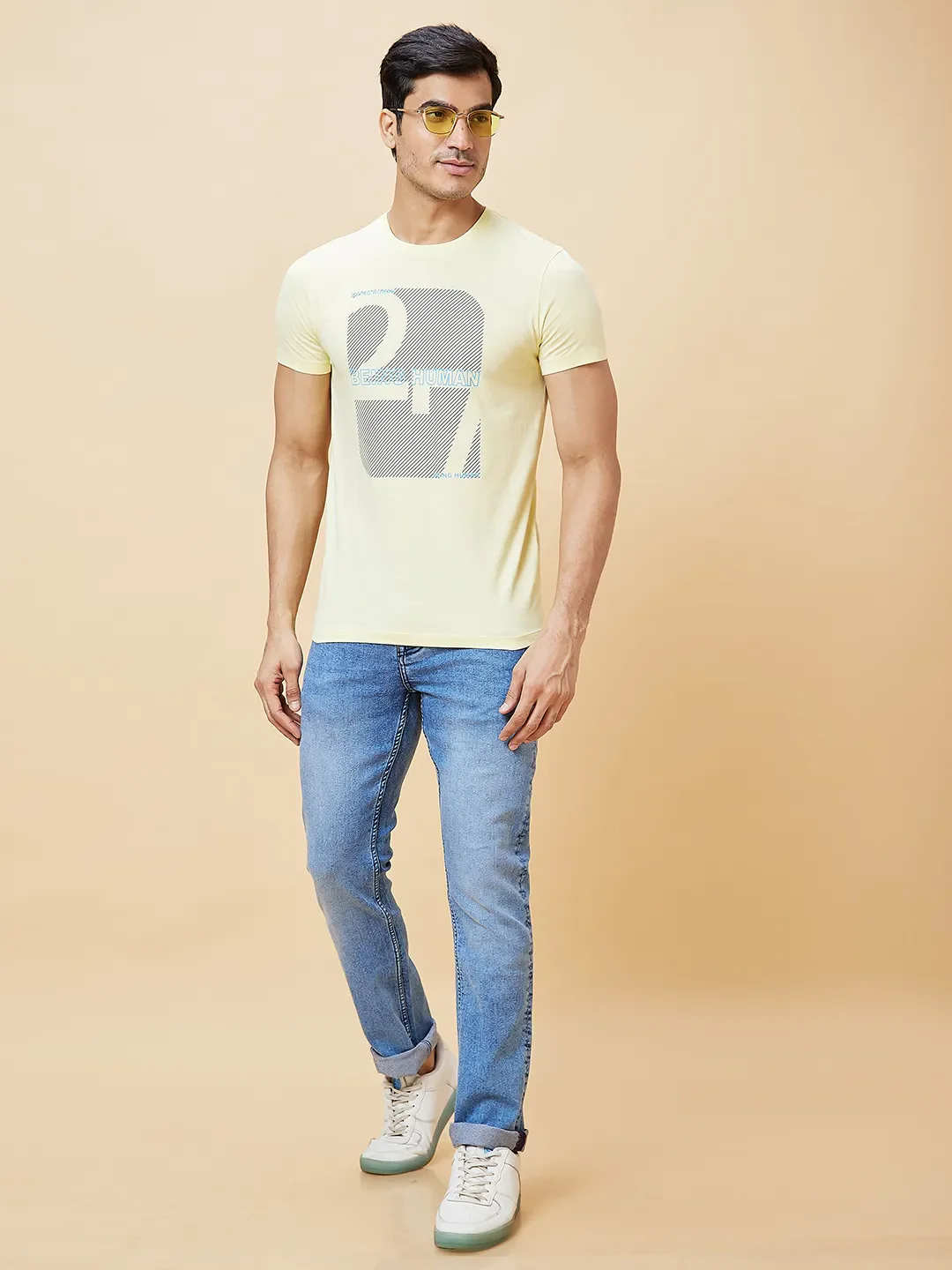 Yellow Regular Fit Men's Short Sleeves T-Shirt by Being Human Clothing - Image 5