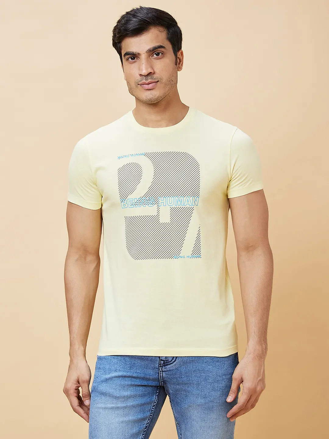 Yellow Regular Fit Men's Short Sleeves T-Shirt by Being Human Clothing - Image 6