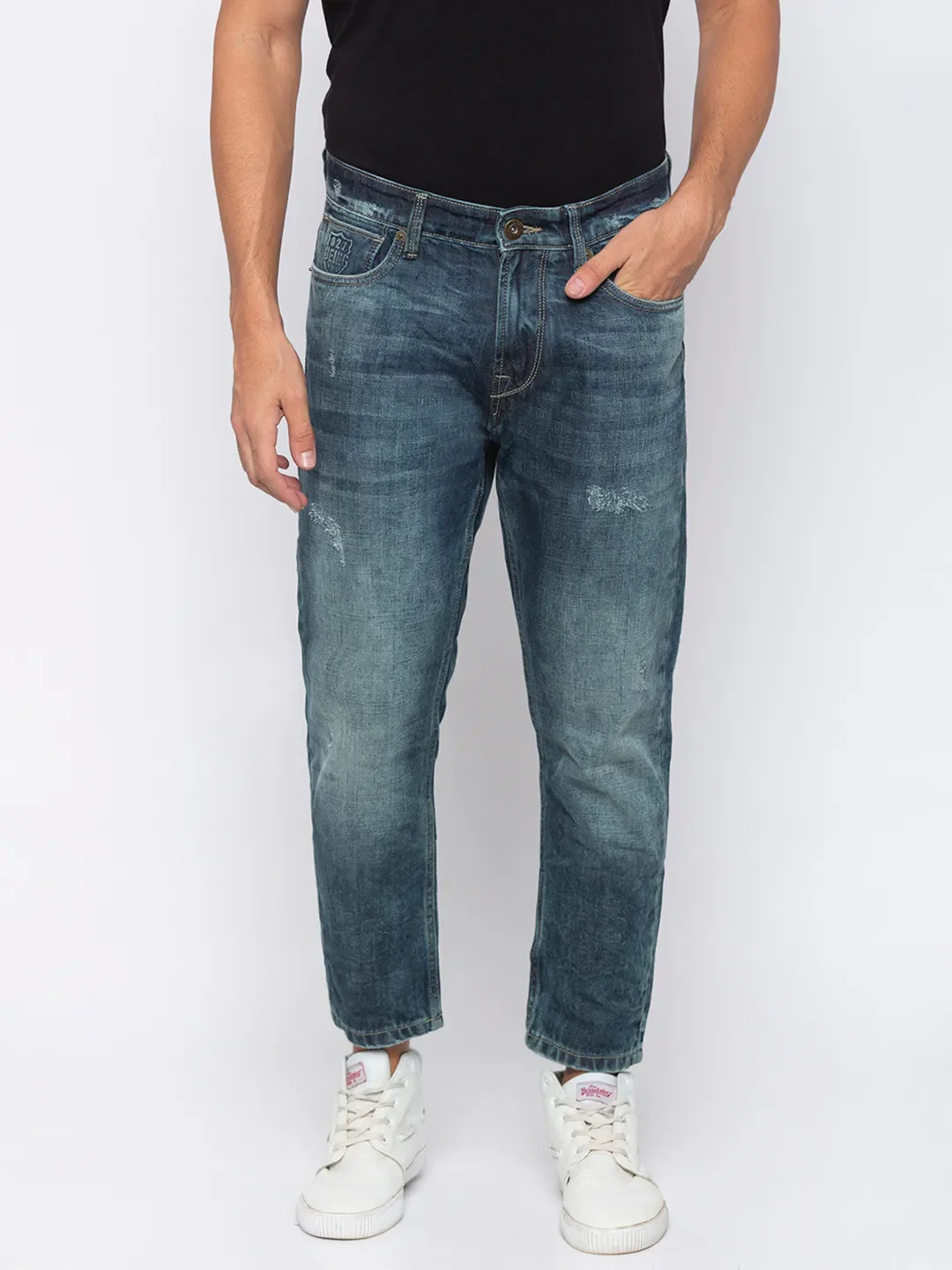 Blue Tapered Cropped Fit Men's Denims by Being Human Clothing