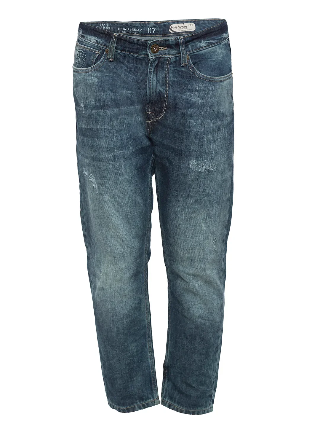 Blue Tapered Cropped Fit Men's Denims by Being Human Clothing - Image 5