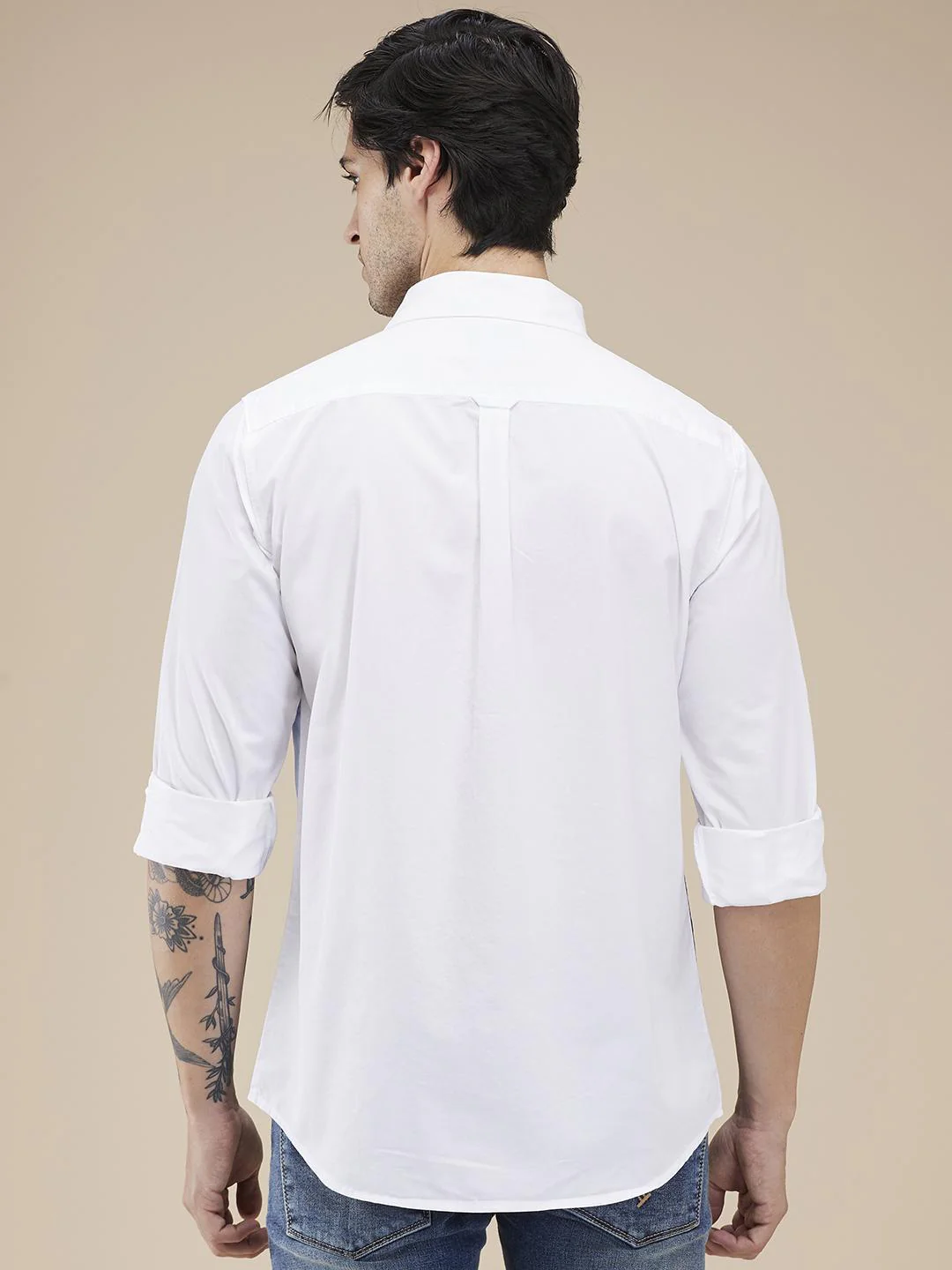 White Regular Fit Regular Collar Men's Shirt by Being Human Clothing - Image 3