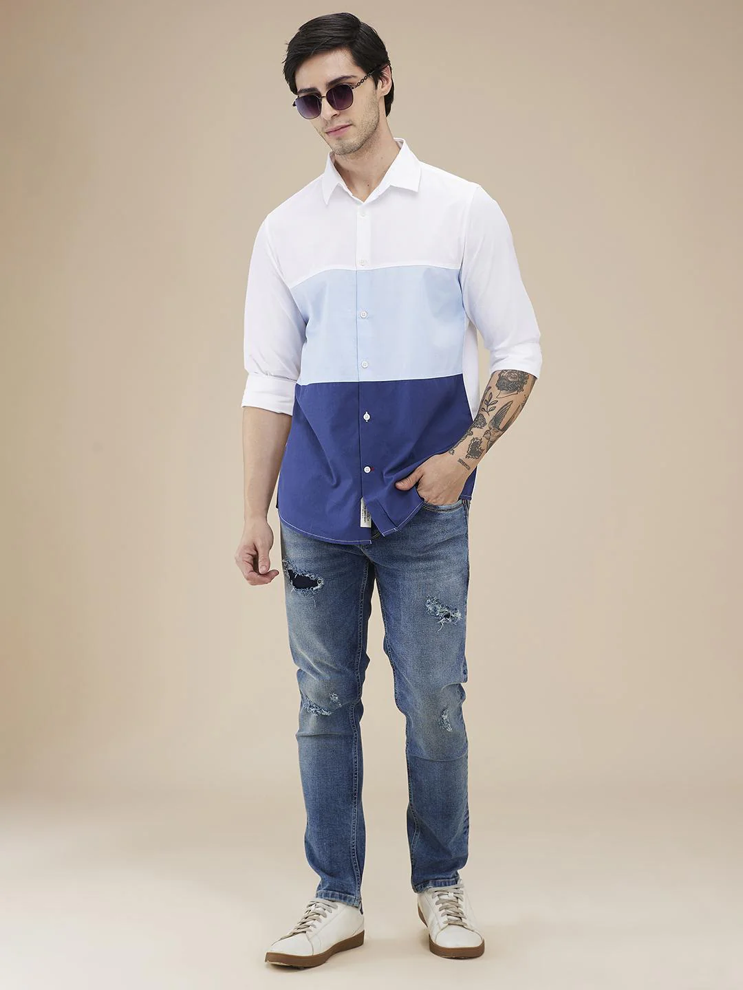 White Regular Fit Regular Collar Men's Shirt by Being Human Clothing - Image 5
