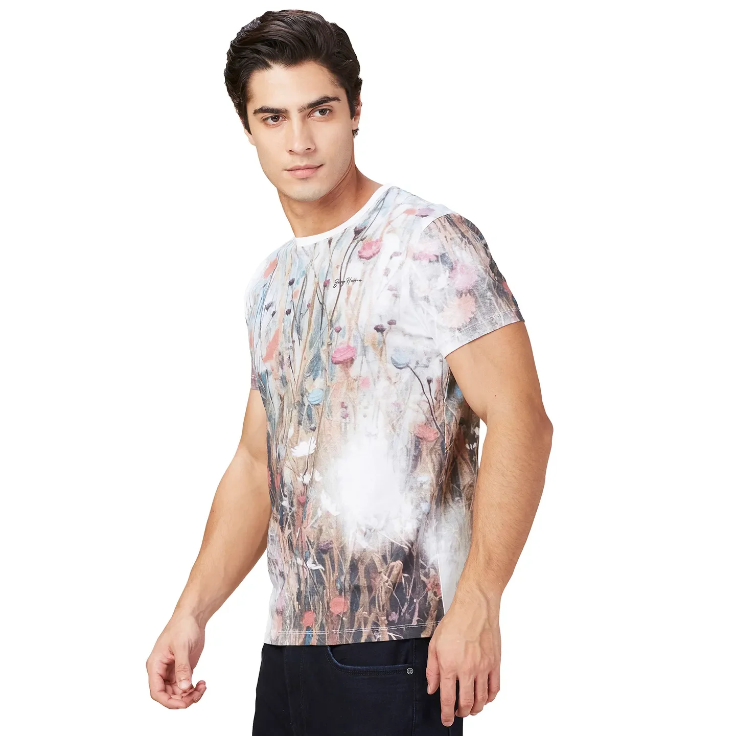 White Slim Fit Round Neck Men's T-Shirt by Being Human Clothing - Image 4