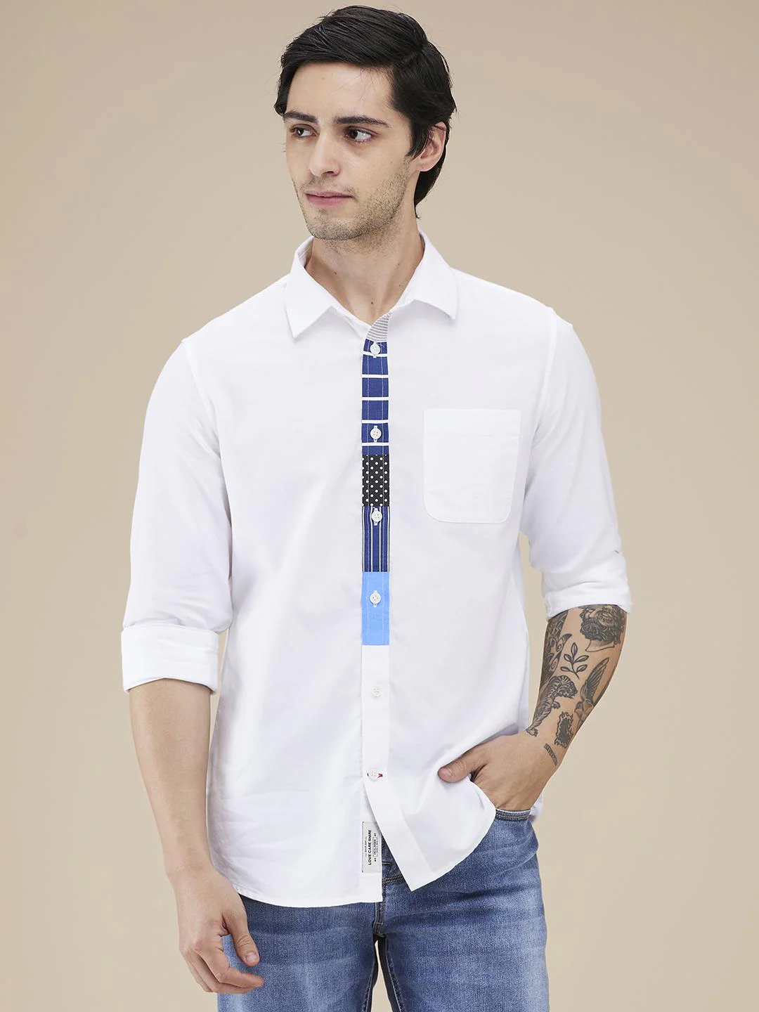 White Regular Fit Regular Collar Men's Shirt by Being Human Clothing