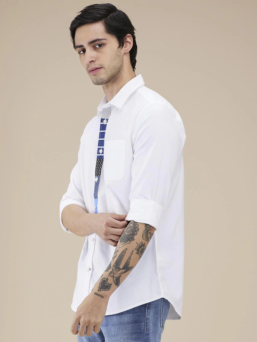 White Regular Fit Regular Collar Men's Shirt by Being Human Clothing - Image 2