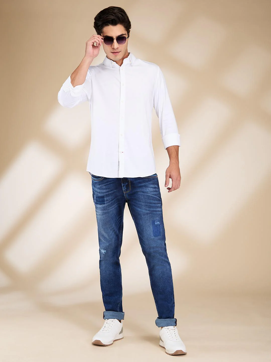 White Slim Fit Regular Collar Men's Shirt by Being Human Clothing - Image 5