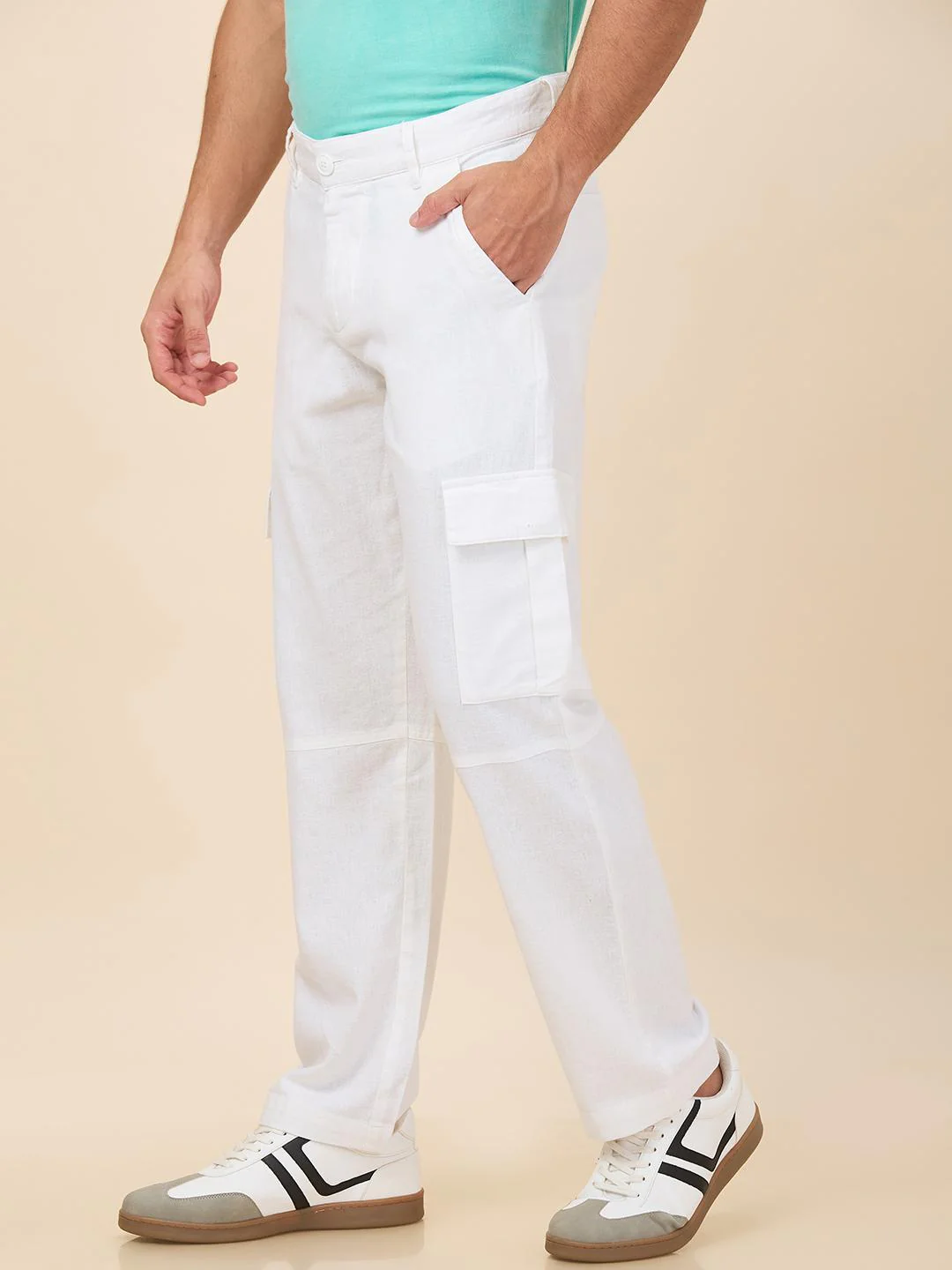White Straight Fit Cargo For Men By Being Human Clothing - Image 2