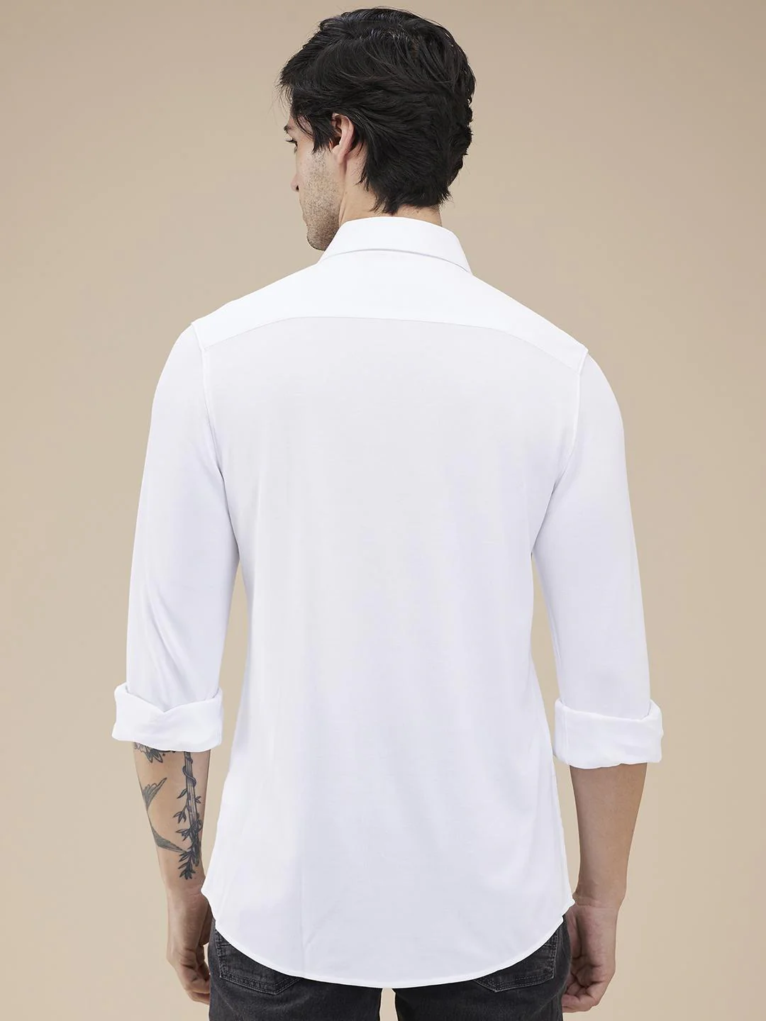 White Slim Fit Regular Collar Men's Shirt by Being Human Clothing - Image 3