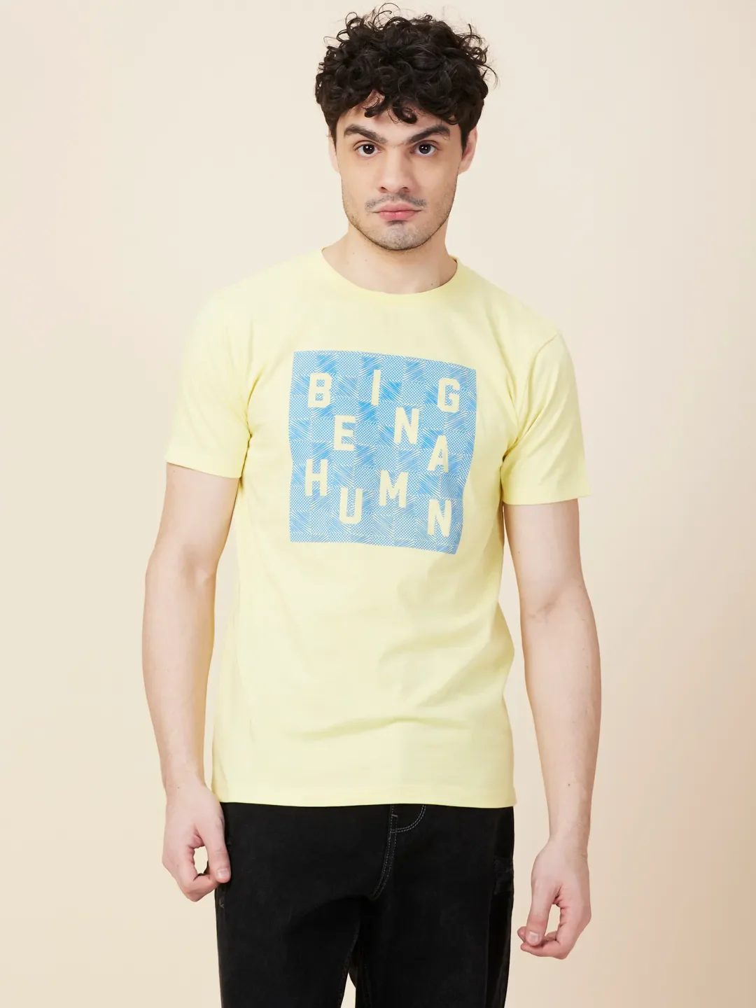 Yellow Slim Fit Round Neck Men's T-Shirt by Being Human Clothing