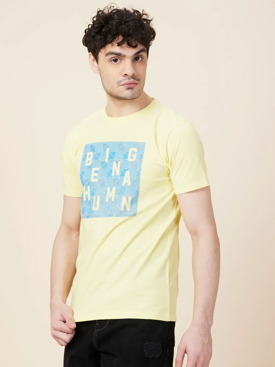 Yellow Slim Fit Round Neck Men's T-Shirt by Being Human Clothing - Image 4