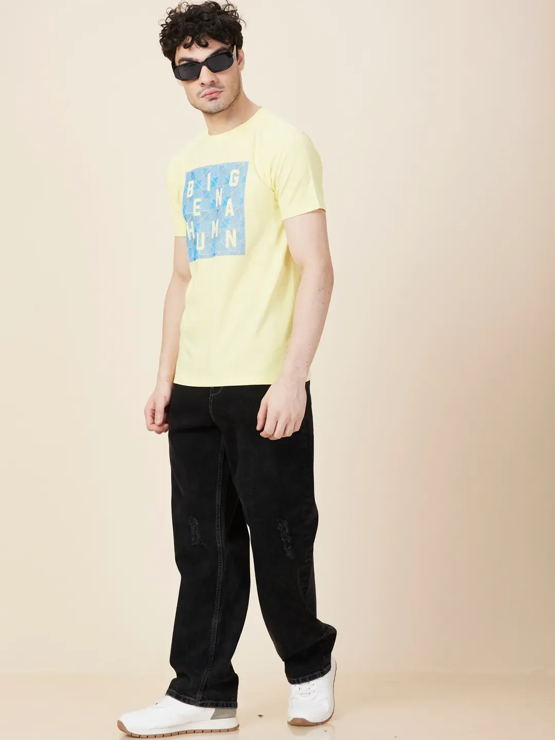 Yellow Slim Fit Round Neck Men's T-Shirt by Being Human Clothing - Image 6