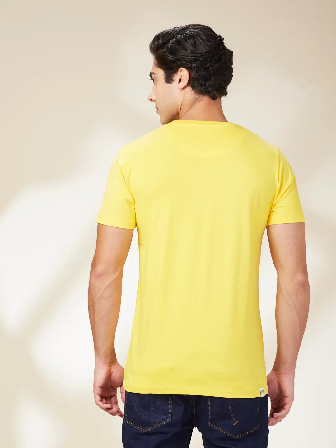 Yellow Slim Fit Round Neck Men's T-Shirt by Being Human Clothing - Image 3