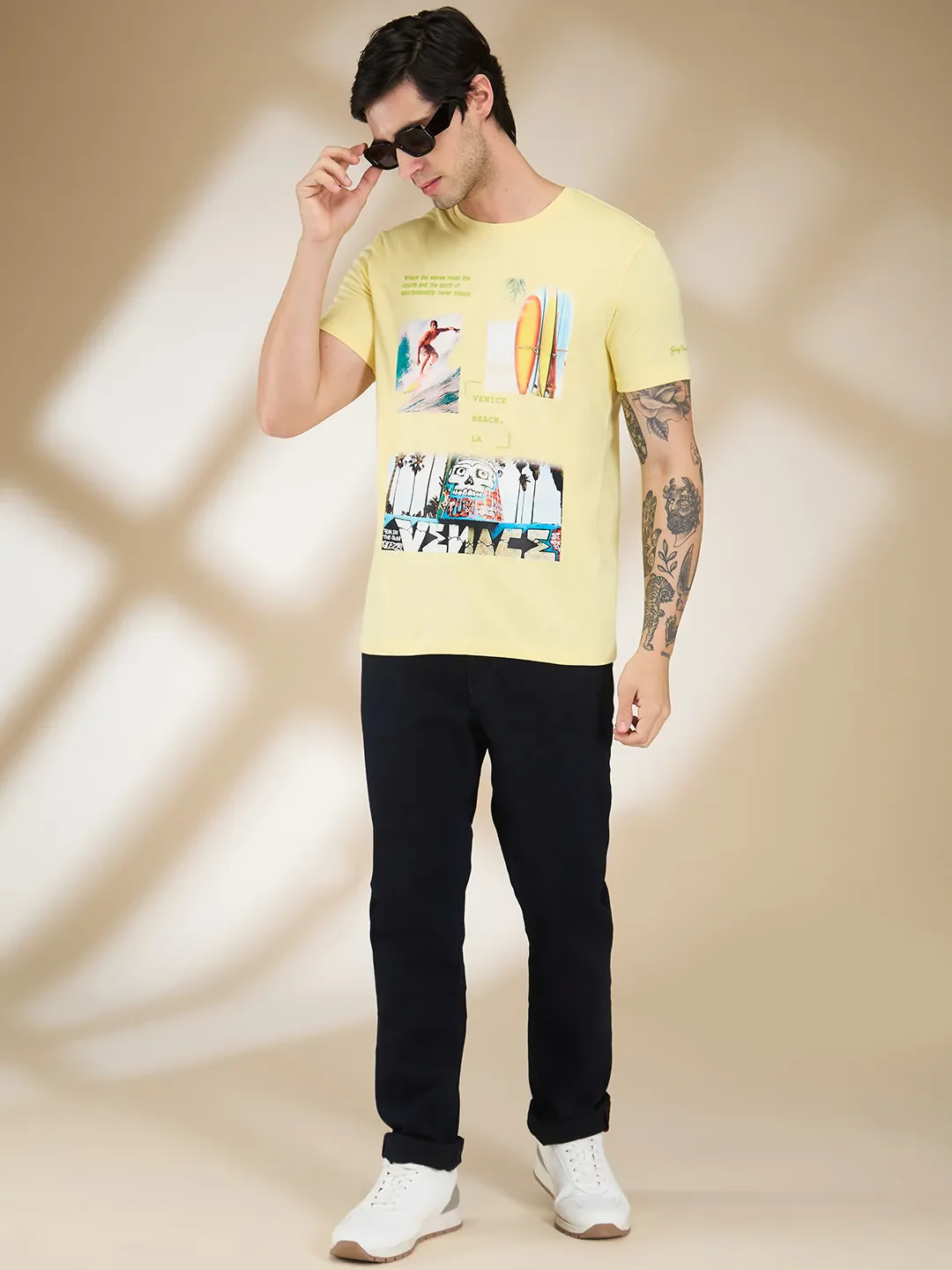 Yellow Slim Fit Round Neck Men's T-Shirt by Being Human Clothing - Image 6