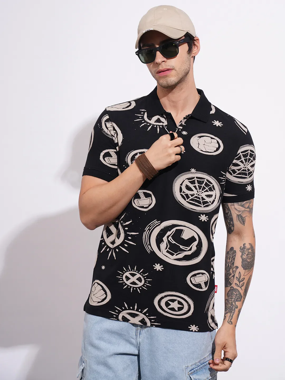 Avengers Black Regular Collar Men's Polo Neck by Being Human Clothing - Image 6