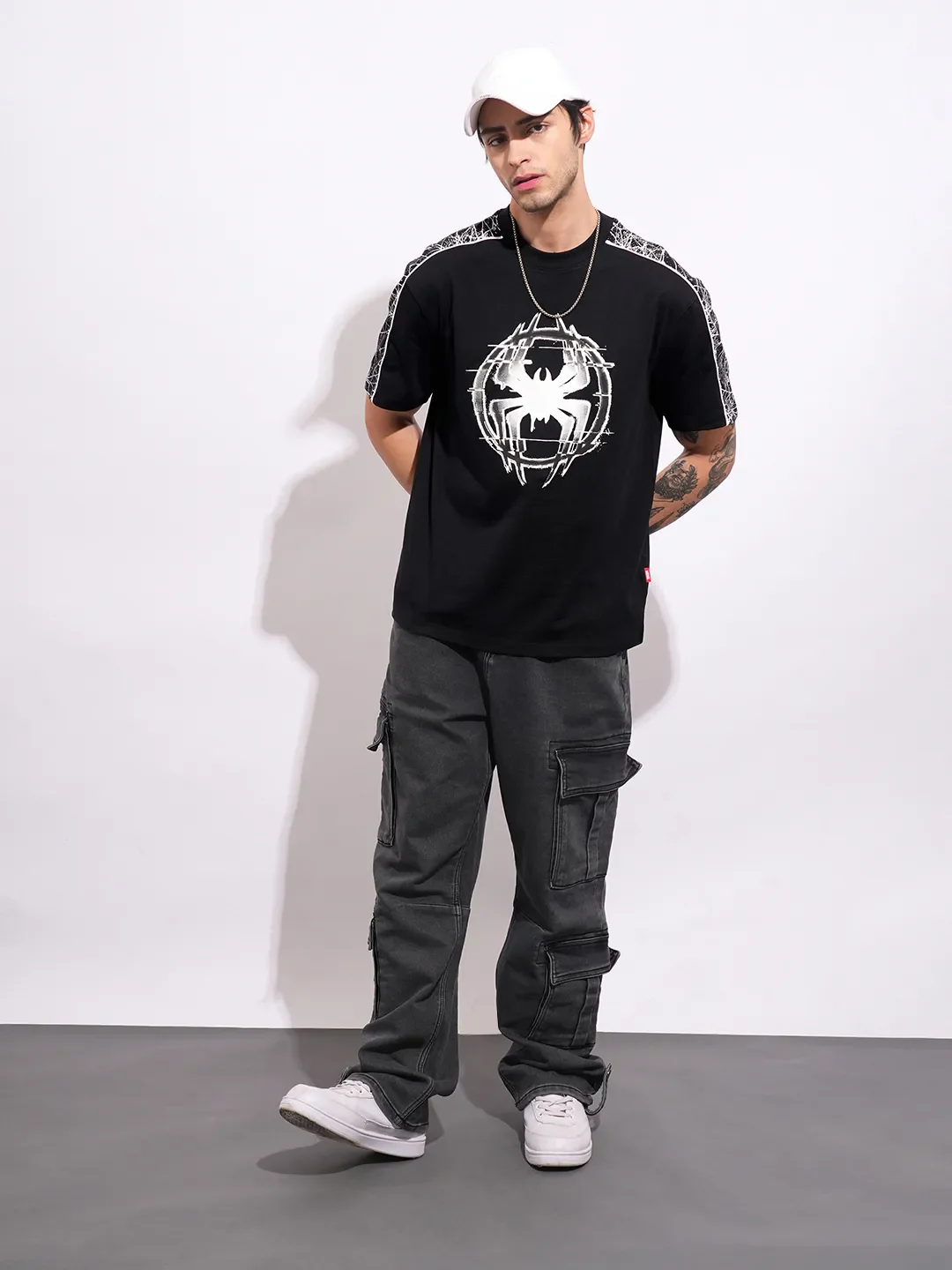 Spiderman Black Easy Fit Round Neck Men's T-Shirt by Being Human Clothing - Image 4