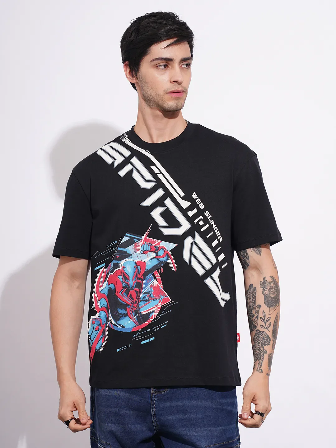 Spiderman Black Easy Fit Round Neck Men's T-Shirt by Being Human Clothing