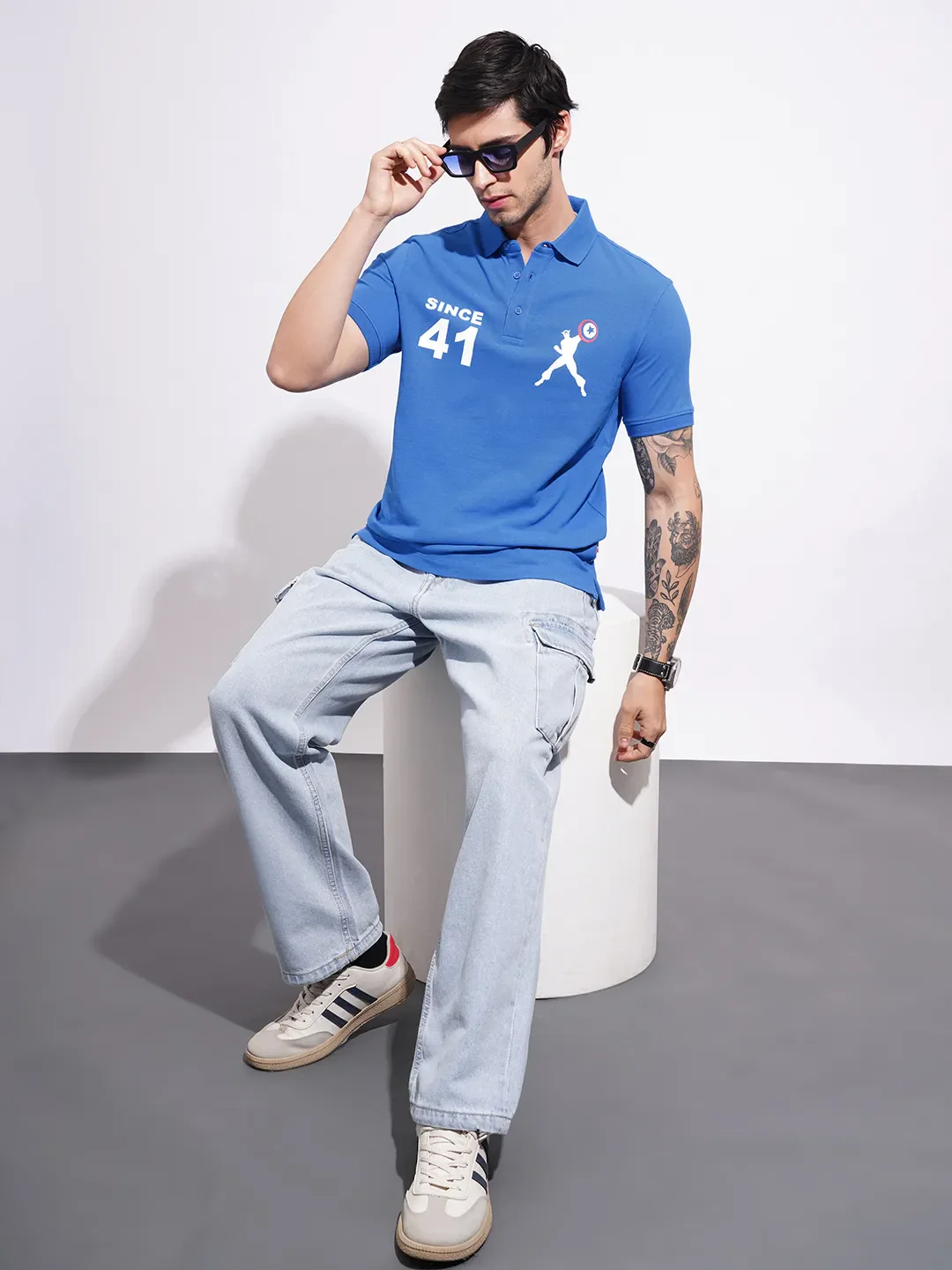 Captain America Blue Regular Fit Men's Polo T-Shirt by Being Human Clothing - Image 4
