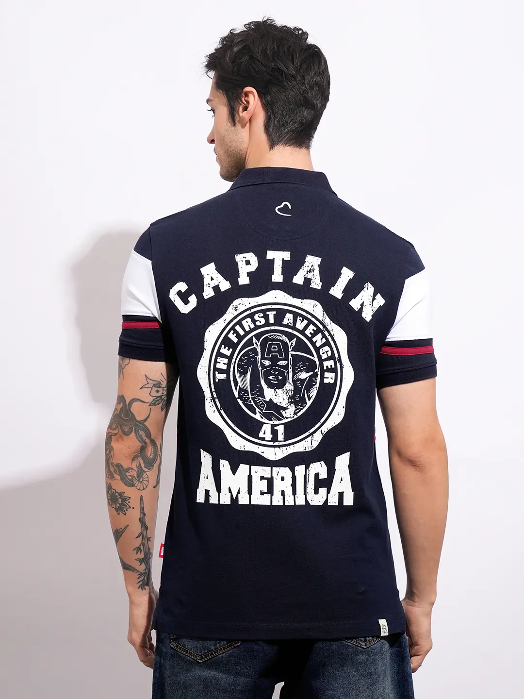 Captain America White Regular Fit Men's Polo T-Shirt by Being Human Clothing - Image 3